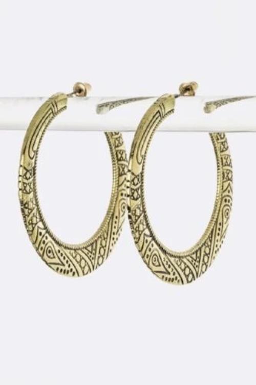 Carved Hoop Earrings Gold