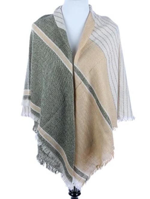 Patterned Soft Yarn Blanket Scarf Green/Beige