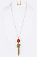 Marble Bead Tassel Pendant Necklace Set in Multi