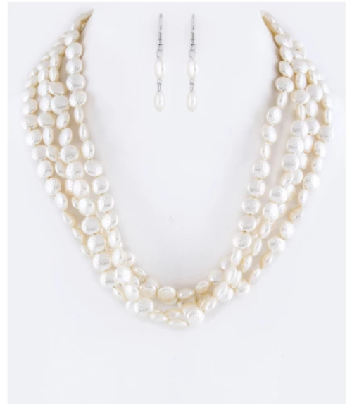 Button Pearls Layer Necklace Set
