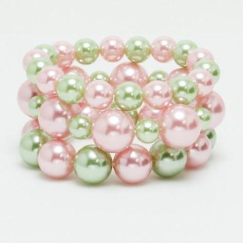 3-Piece Pearl Stretch Bracelet Pink/Green