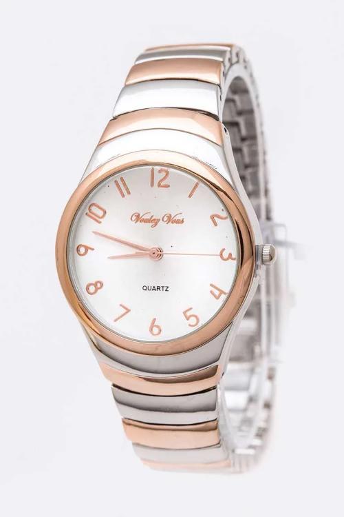 Classic Dial Fashion Watch Silver/Rose Gold