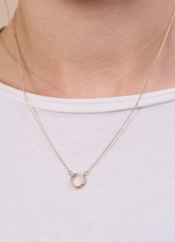 Grove Small Round Circle Stone Necklace Multi