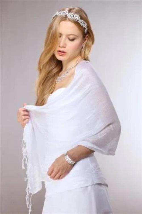 Mesh Evening or Prom Wrap Shimmering White