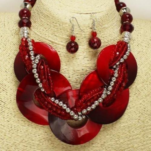 Trendy Statement Necklace Set Red