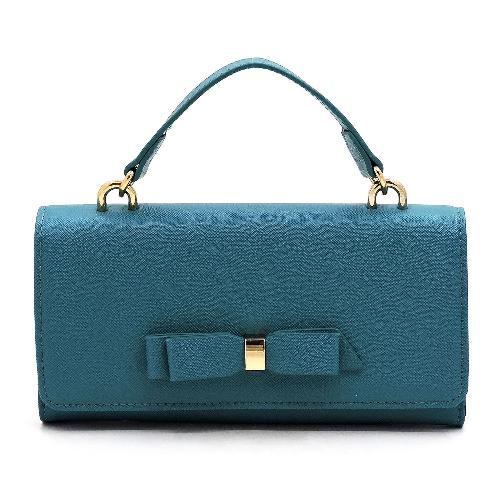 Saffiano Textured Bow Crossbody/Cell Phone Purse Teal